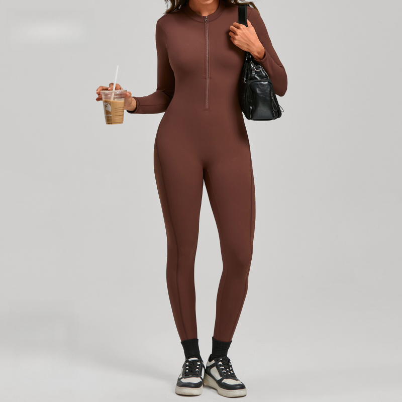 Macacão de ioga com zíper e ma - Yoga Fitness Jumpsuit avaliação e preço
