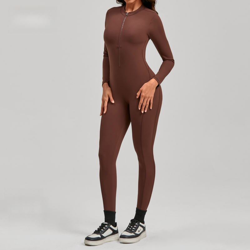 Macacão de ioga com zíper e ma - Yoga Fitness Jumpsuit avaliação e preço