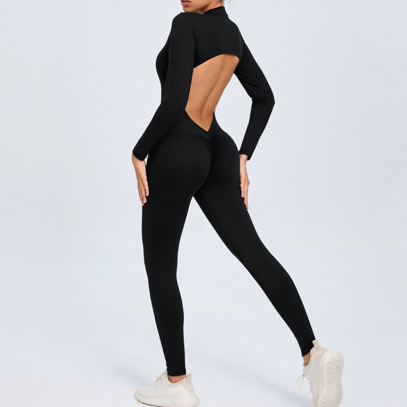 Macacão de ioga com zíper e ma - Yoga Fitness Jumpsuit avaliação e preço